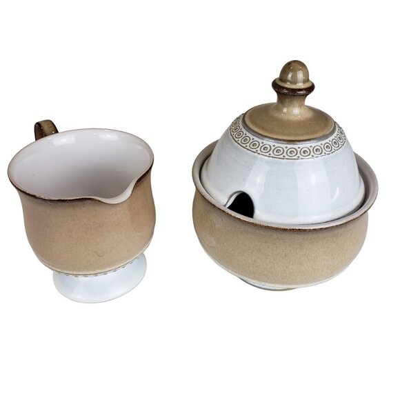 Denby Seville Vintage Lidded Sugar Bowl and Creamer Set, Hard to Find
